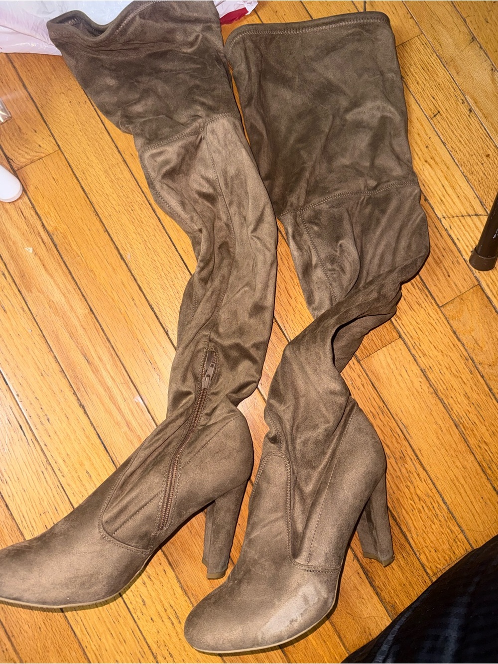Charlotte Russe Taupe Over-the-Knee Suede Block Heel Boots